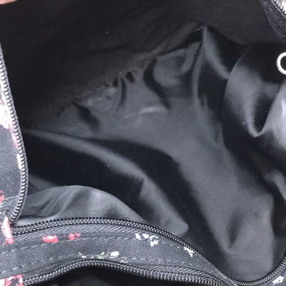 Canvas Black and Floral Adjustable Strap Purse - Picture 11 of 15